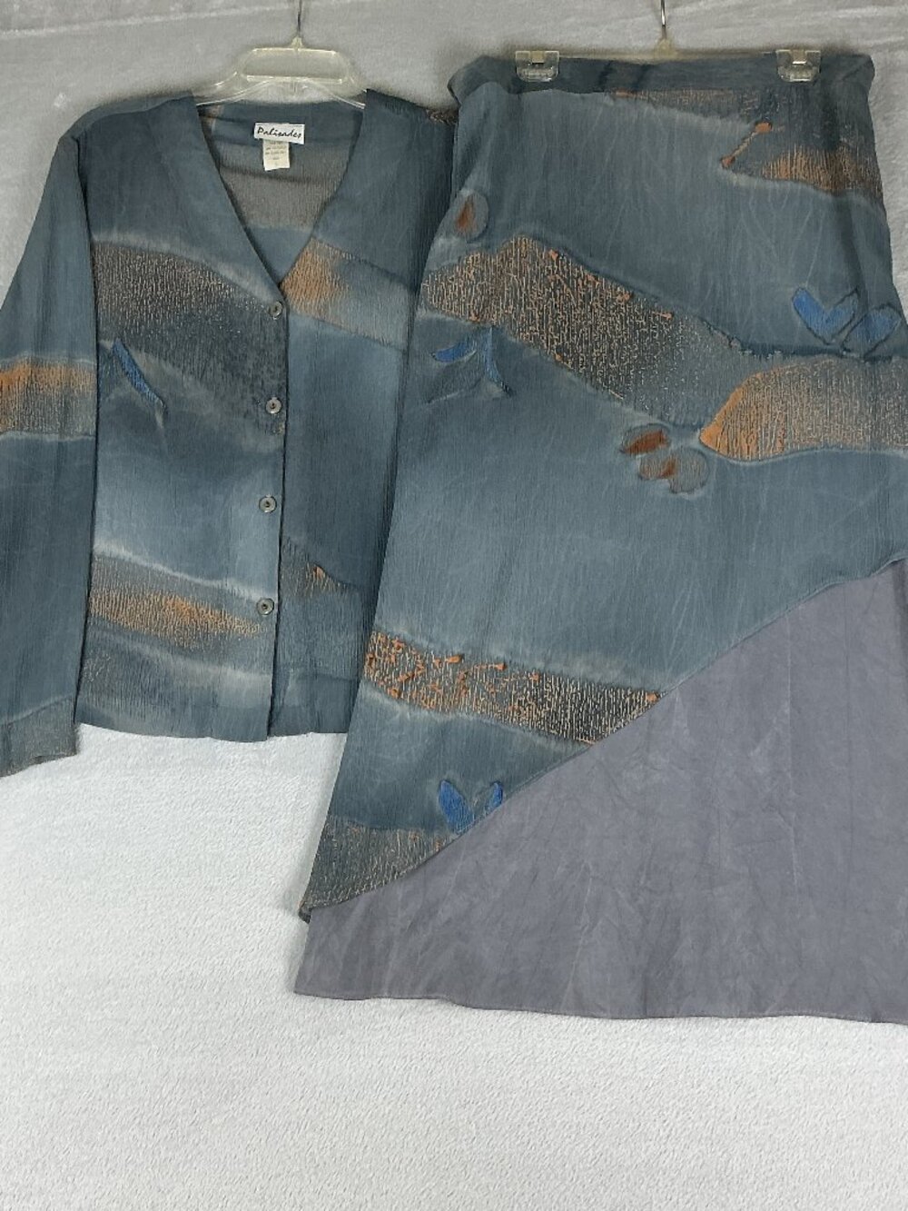 Vintage Palisades Set of 2 Blouse & Skirt Suit Blue Size XL Made in USA.